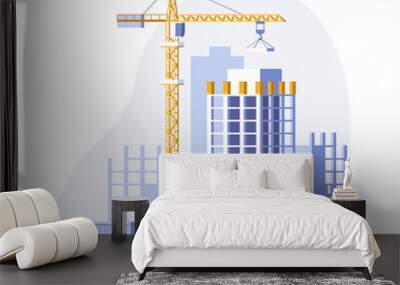 Construction site, building a house. Vector illustration. Wall mural