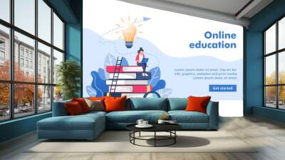 person gains knowledge for success and better ideas. online education or business training. vector i Wall mural