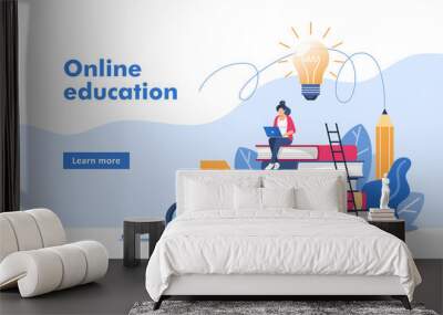 Person gains knowledge for success and better ideas. Online education or business training. Vector illustration for mobile and web graphics. Wall mural