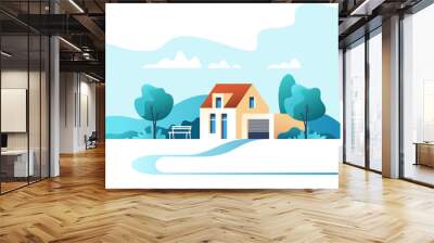 Suburban traditional house. Family home. Vector illustration. Wall mural