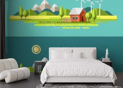 Summer landscape. House on the nature. Vector illustration. Wall mural