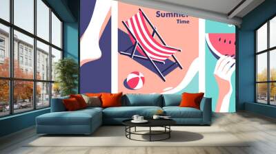 Summer party, vacation and travel concept. Vector illustration in minimalistic style.	 Wall mural