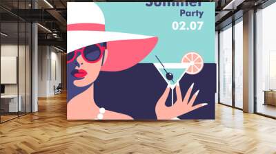 Summer party poster design template. Minimalistic style vector illustration. Wall mural