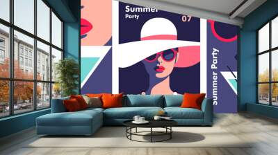 Summer party poster design template. Minimalistic style vector illustration.	 Wall mural