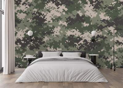 Woodland summer camouflage. Trendy style camo, repeat print. Vector illustration. Wall mural