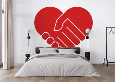 Hands together. Heart symbol. Wall mural