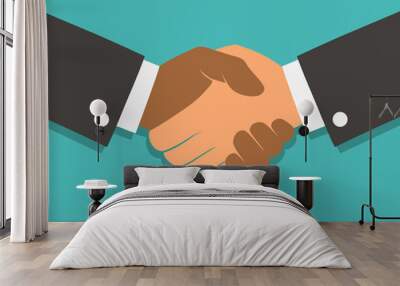 Vector handshake illustration. Flat style Wall mural