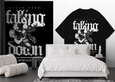 Art design of urban featuring an illustrated angels, victorian illustration. Gothic font texts add an authentic urban, white t shirt and template. Perfect for clothing patterns seeking Wall mural