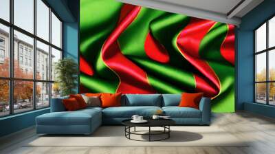 green red silk silky satin fabric elegant extravagant luxury wavy shiny luxurious shine drapery background wallpaper seamless abstract showcase backdrop artistic design presentation material texture Wall mural