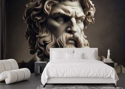 Illustration of a Renaissance statue of Zeus, king of the gods. god of sky and thunder. Zeus the king of the Greek gods ready to hurl lightning bolts down upon the earth and mankind.	 Wall mural