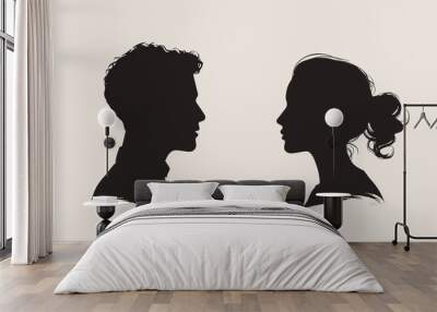 Male and female head icon silhouette avatars for profiles and logos - Modern vector design of man and woman faces in black and white for diverse identity concepts and team visuals.  Wall mural