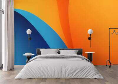 Minimaler blauer geometrischer Hintergrund. Dynamische Formenkomposition mit orangefarbenen Linien. Abstrakter Hintergrund moderne Hipster-futuristische Grafik. Vektorabstraktes Hintergrundtexturdesig Wall mural