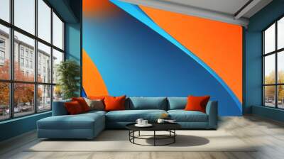 Minimaler blauer geometrischer Hintergrund. Dynamische Formenkomposition mit orangefarbenen Linien. Abstrakter Hintergrund moderne Hipster-futuristische Grafik. Vektorabstraktes Hintergrundtexturdesig Wall mural