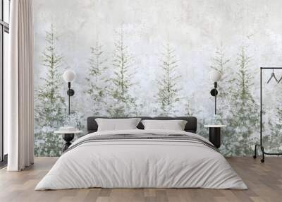 Abstract snow covered pine forest background texture Wall mural