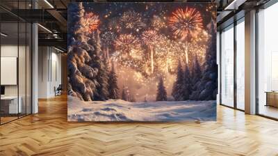 Colorful firework, New Year celebration, Abstract holiday background Wall mural