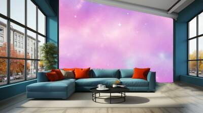 Rainbow unicorn pastel background with glitter stars. Pink fantasy sky. Holographic space with bokeh. Fairy iridescent gradient backdrop. Vector	 Wall mural