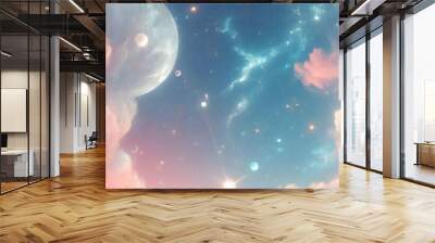 Unicorn colorful cloud background, rainbow pattern, glitter texture, pastel fantasy design, universe holographic style	
 Wall mural