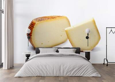 a piece of pecorino cheese with cheese shape in white background Wall mural