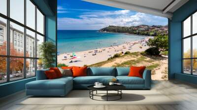 View from the drone of Porto Frailis beach with white sand and crystal clear water. Arbatax, Tortolì, Ogliastra, Sardinia, Italy Wall mural