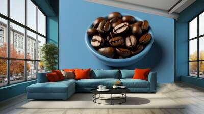 AI illustration of coffee roasted coffee beans on a blue bowl  show the idea from caffeine working as a motivation/reward for some people Wall mural