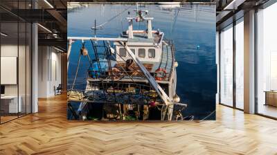 Moored boat at the harbor Wall mural