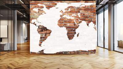 World map on brick wall background, travel and geography concept Wall mural