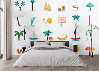 Flat design vector beach icon set. Beach collection. Beach set in flat design. Vector illustration Wall mural