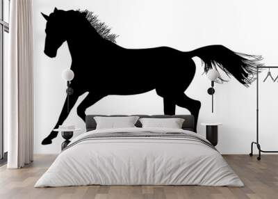 Motif ou logo noir sur fond blanc d'un cheval au trot Wall mural