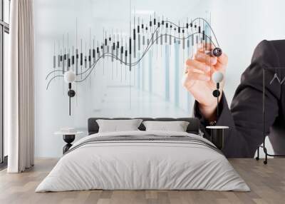 A woman hand drawing Business Growth Graph Wall mural