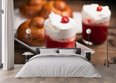 delicious breakfast with strawberry granita and brioches Wall mural