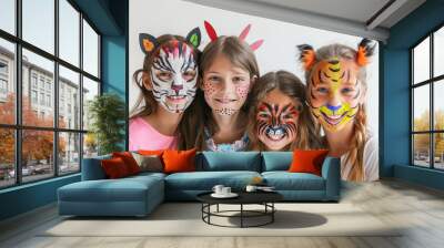 Children with animal face paintings isolated
 Wall mural