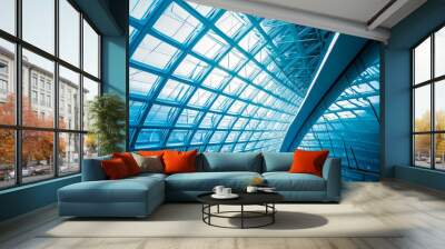 Futuristic business center metal roof construction close-up Wall mural