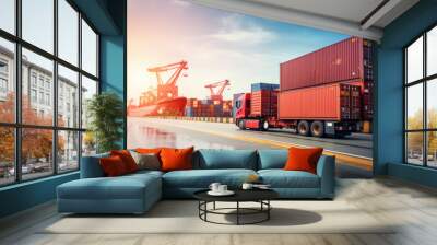 Global business logistics import export background and container cargo freight ship transport concept
 Wall mural