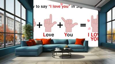 How to say i love you in sign language. Illustration. Wall mural