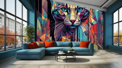 Geometric Cat poster with low poly design Wall mural