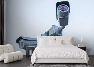 outdoor security camera on blue background Wall mural