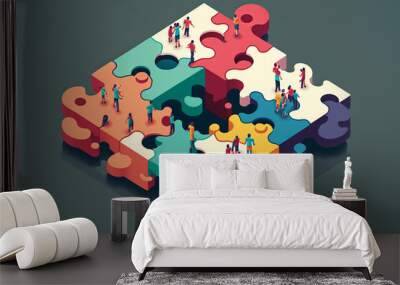 puzzle teamwork concept illustration for business and finance (generative AI) Wall mural