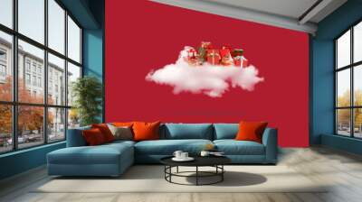 cloud with box gifts on red background Wall mural