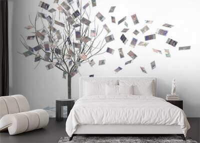 tree with leaves falling notes Wall mural