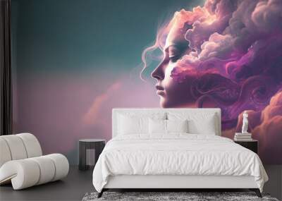 Air element woman goddess fantasy human representation. Generative AI model Wall mural