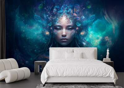 Fifth element woman goddess caucasian fantasy human representation. Generative AI model Wall mural