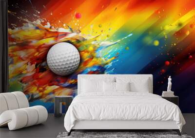 Golf ball sport symbol colorful splash art illustration wide banner Wall mural