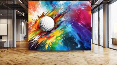 Golf ball sport symbol colorful splash art illustration Wall mural