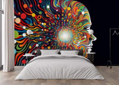 Psychoanalysis and psychotherapy. concept banner, mental health care, a human profile with colorful mind. Generative AI illustration Wall mural