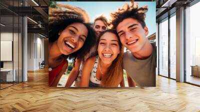 Young people in smiling selfie, youth friendship Wall mural