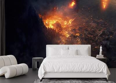 fire falling on a city Wall mural