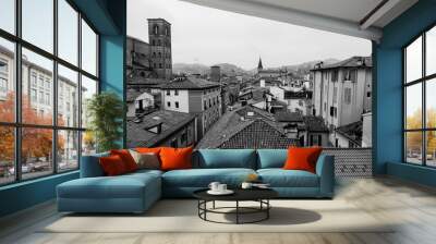 The city of Bologna seen from above in black and white as in a vintage photo. Historic city of art and culture rich in monuments and famous places. Visited by tourists and of an important university Wall mural