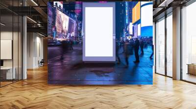 A mock up, white blank advertising board in a busy New York street at night, retail and business concept Wall mural