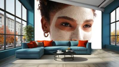 Close-up of beautiful woman with moisturising face mask, cares of skin beauty. Wall mural