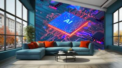 ai on chip circuit background Wall mural